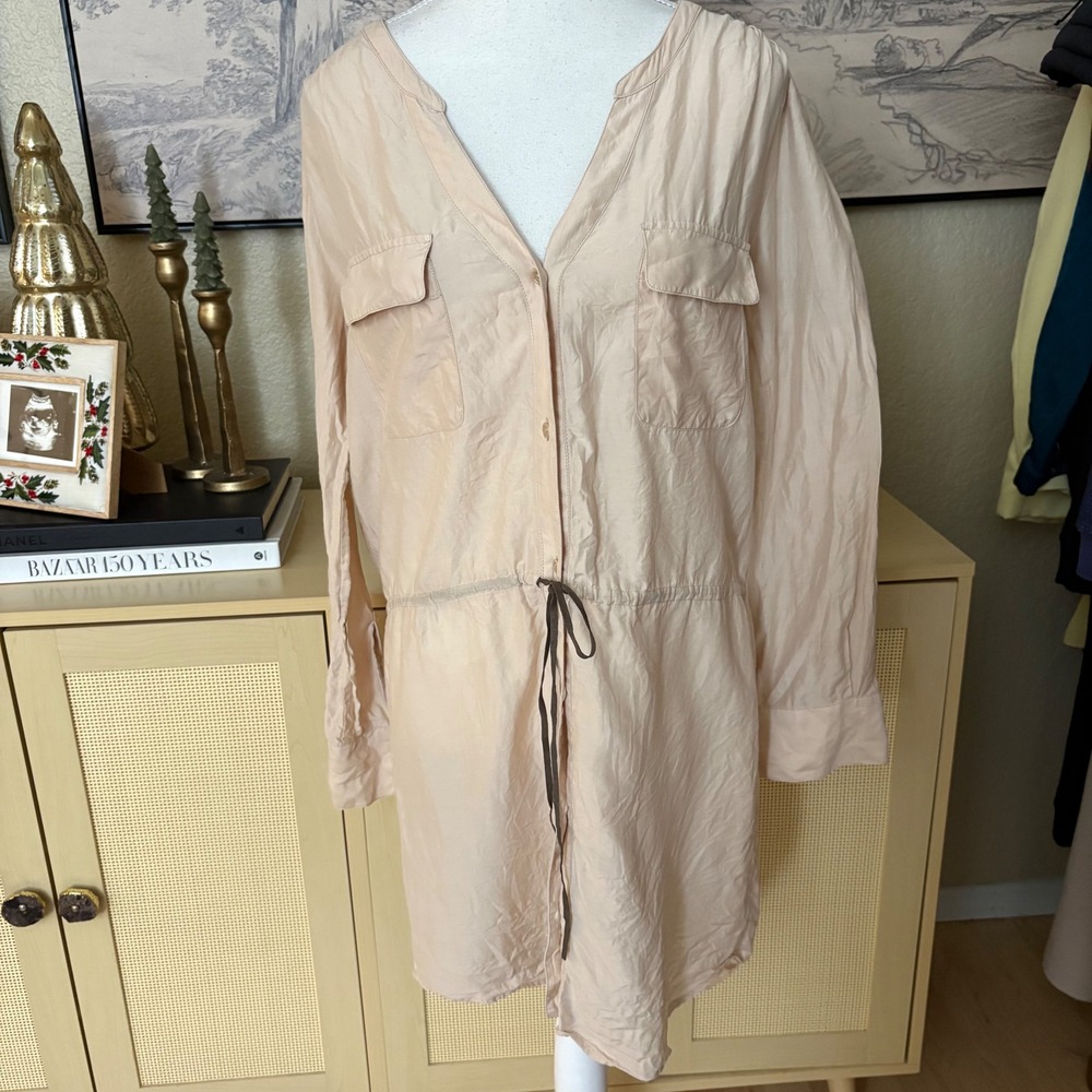 ULLA JOHNSON Tan Utility Shirt Dress Size 6 Silk Button Down